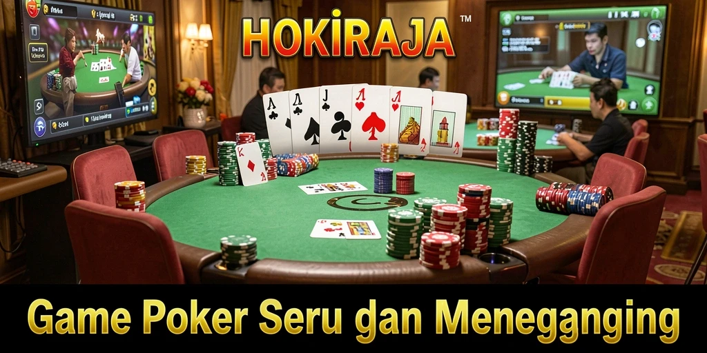 Tampilan gameplay seru di HOKIRAJA dengan suasana poker yang autentik.